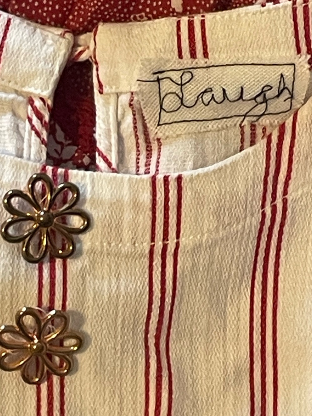 Laugh Bespoke Vintage Upcycled Boho Tiered Red White Maxi Dress Womens XXL - Picture 7 of 15